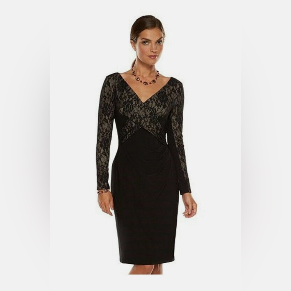 Chaps Elegant Black Lace Dress